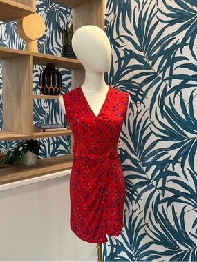 Banana Republic Red Floral Twist-Front Mini Dress
